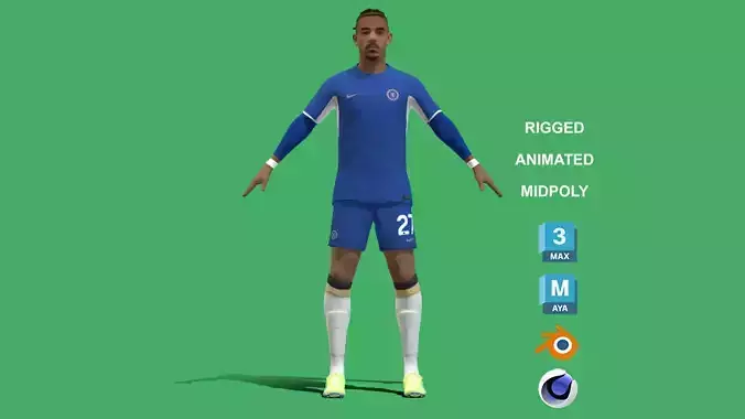 3D Rigged Malo Gusto Chelsea 2024 3D model