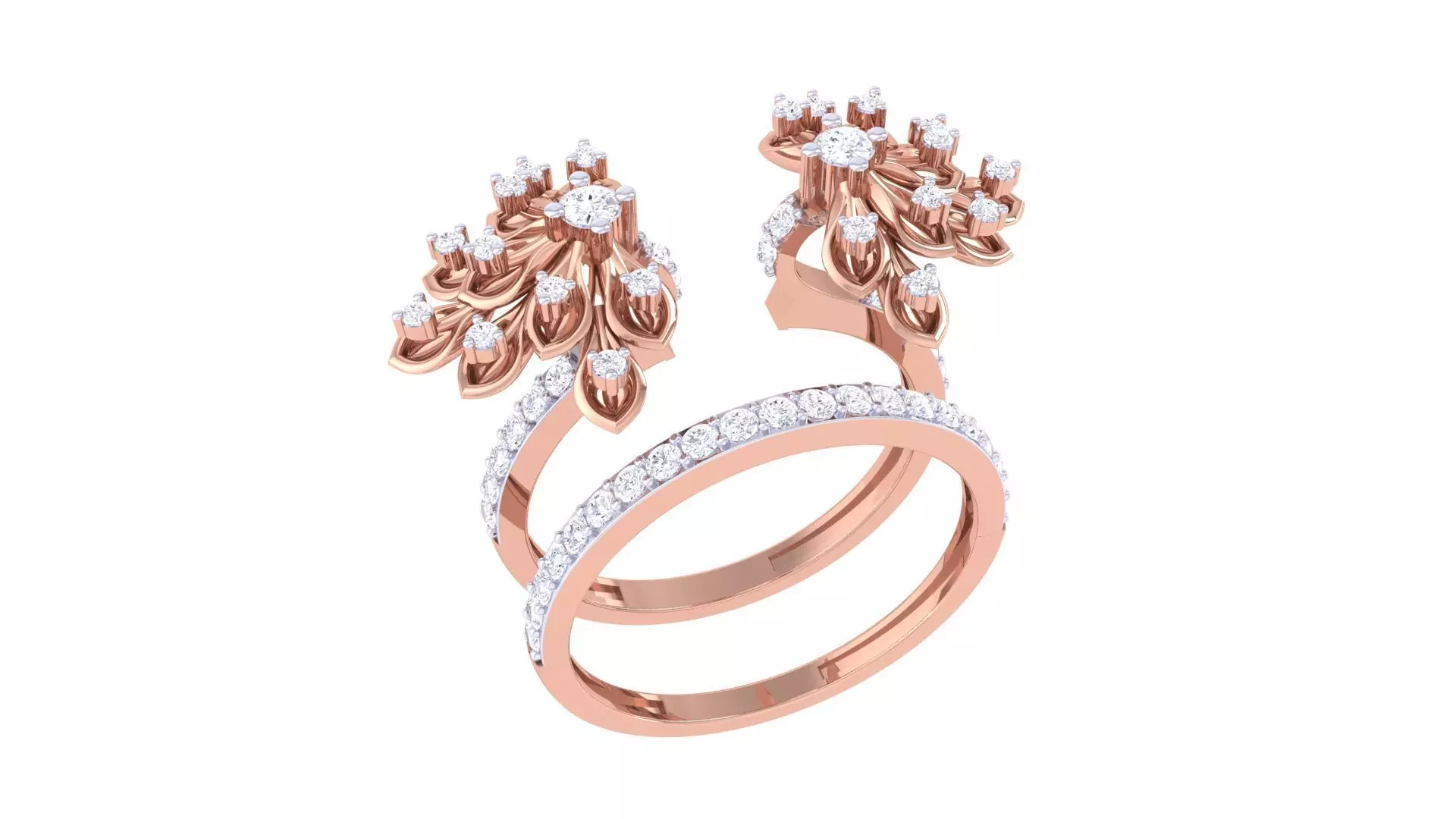 Bi Flower Stackable  High Jewelry Diamond Cocktail Ring 3dm stl 3D print model_0
