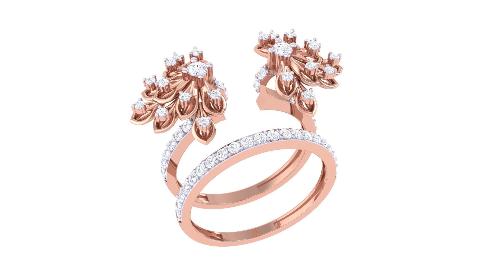 Bi Flower Stackable  High Jewelry Diamond Cocktail Ring 3dm stl 3D print model_1