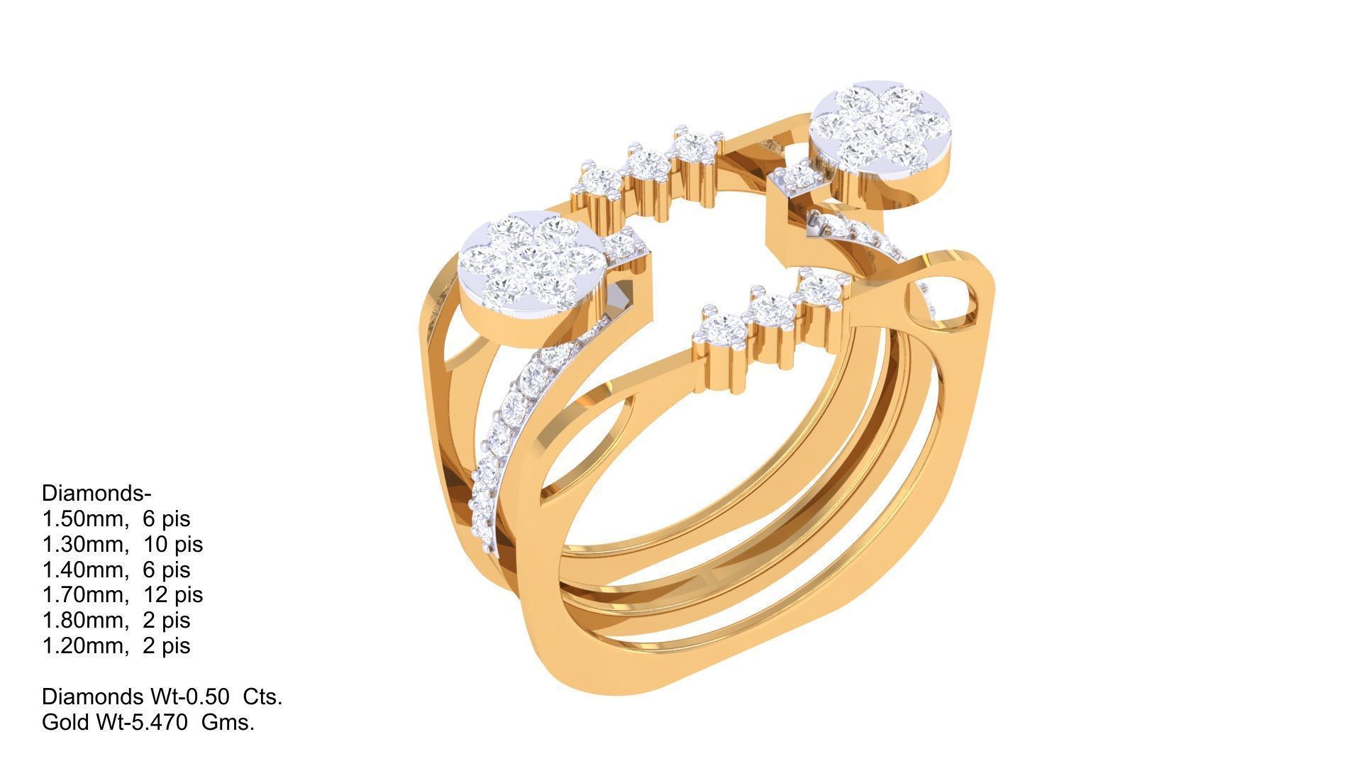 Fixed Tri Stackable Rings High Jewelry Diamond Cocktail Ring 3dm 3D print model_2