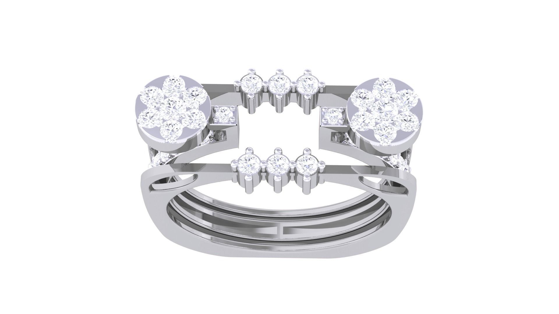 Fixed Tri Stackable Rings High Jewelry Diamond Cocktail Ring 3dm 3D print model_8