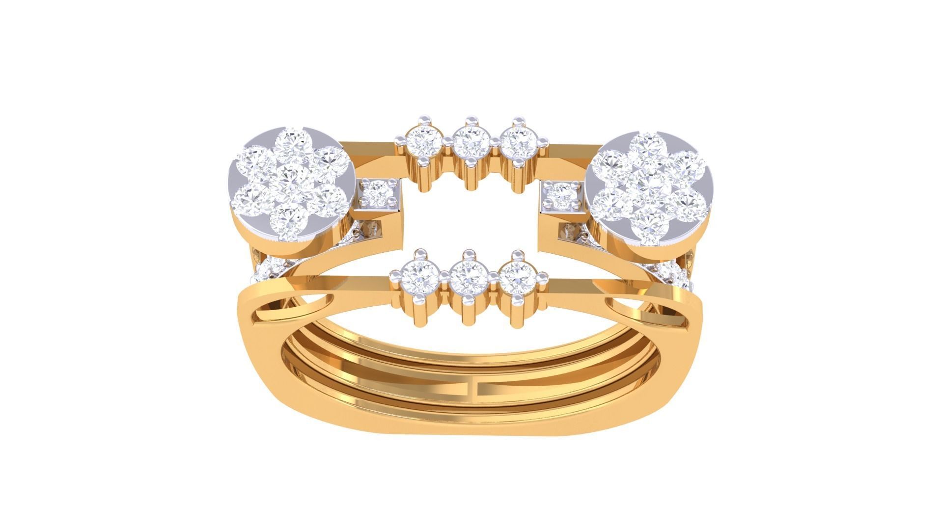 Fixed Tri Stackable Rings High Jewelry Diamond Cocktail Ring 3dm 3D print model_7