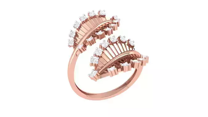 Twin Leaf High Jewelry Diamond Cocktail Ring 3dm stl details