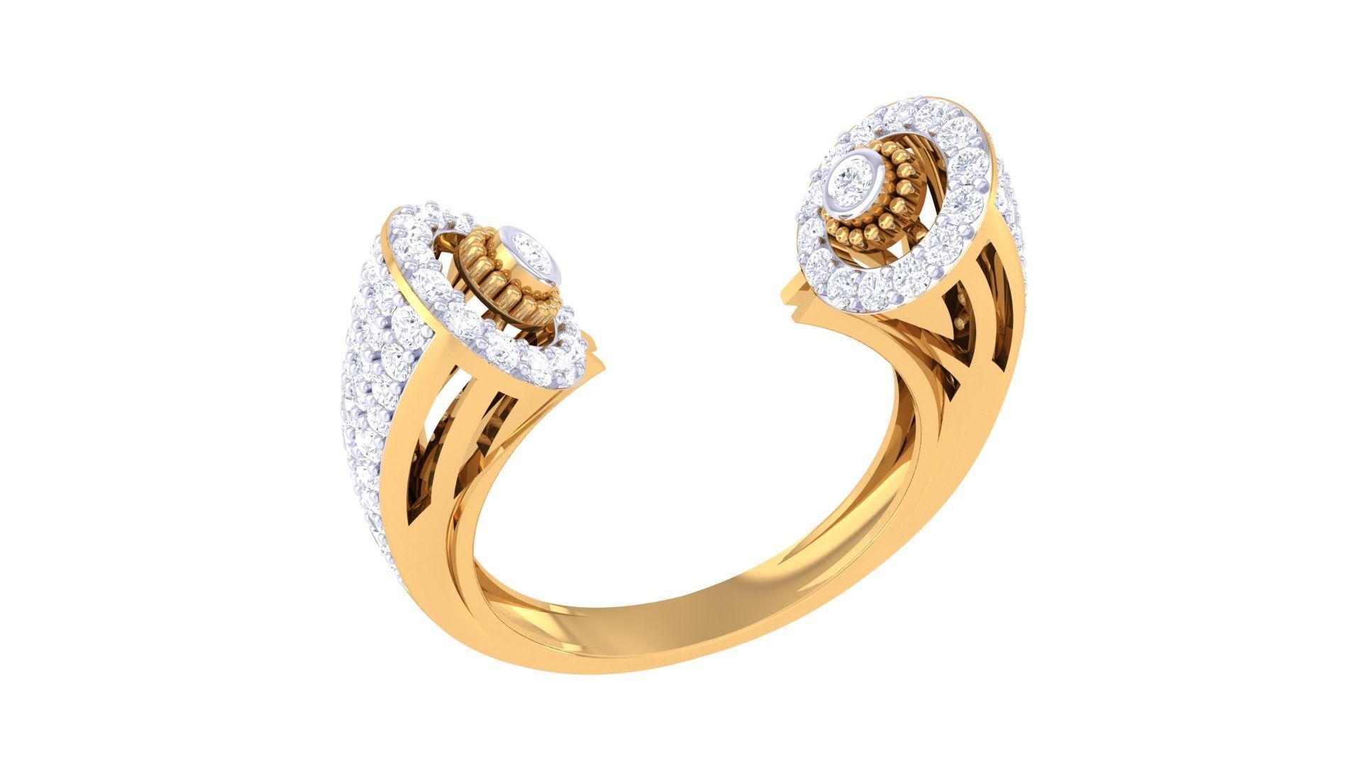 Bi Head High Jewelry Diamond Cocktail Ring 3dm stl details 3D print model_5