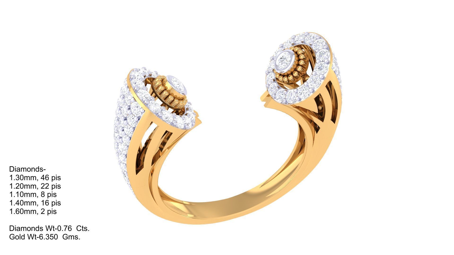 Bi Head High Jewelry Diamond Cocktail Ring 3dm stl details 3D print model_2