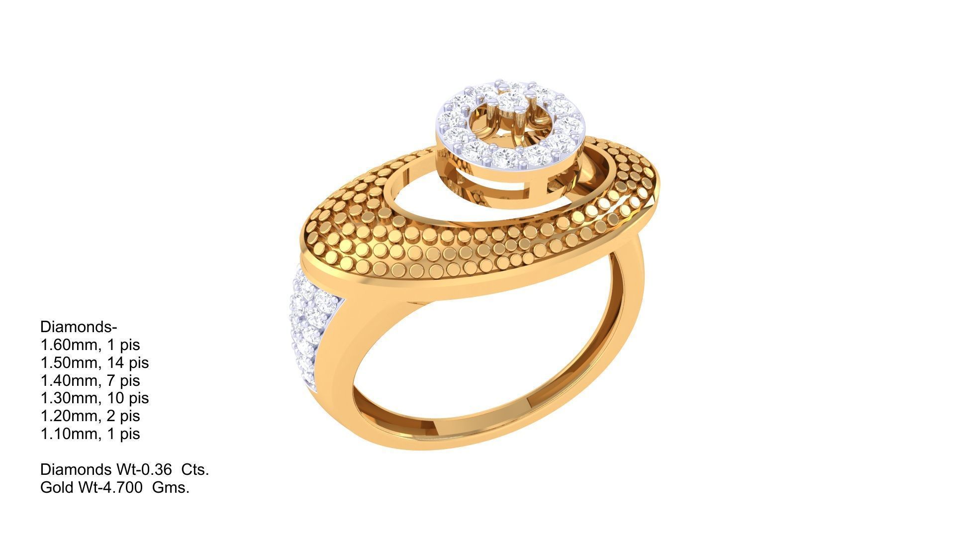Asteroid Belt High Jewelry Diamond Cocktail Ring 3dm stl details 3D print model_3