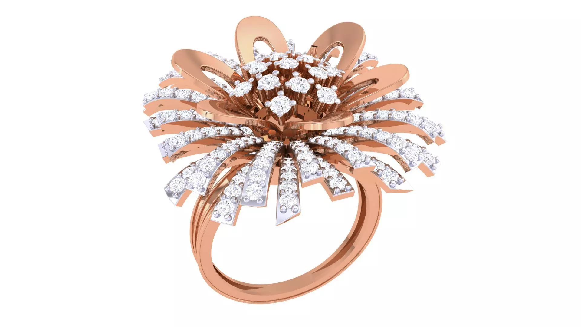 Flower High Jewelry Diamond Cocktail Ring 3dm stl details 3D print model