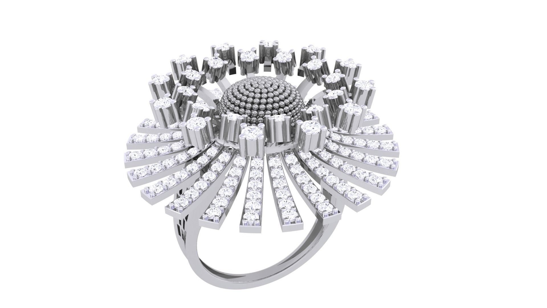 Blooming Flower High Jewelry Diamond Cocktail Ring 3dm stl  3D print model_6