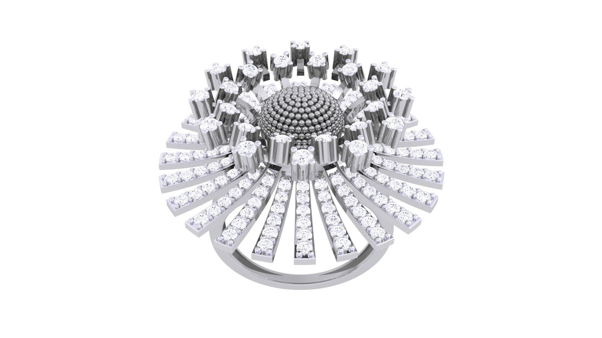 Blooming Flower High Jewelry Diamond Cocktail Ring 3dm stl  3D print model_7