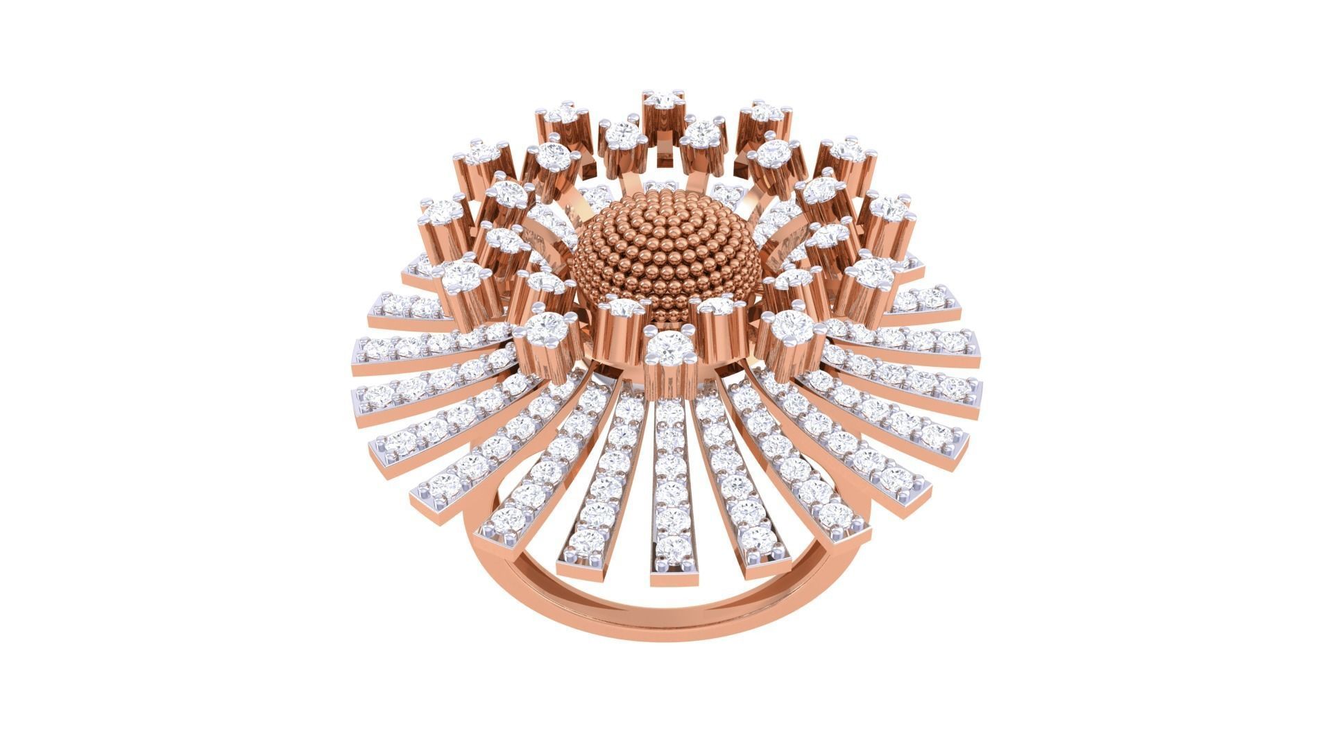 Blooming Flower High Jewelry Diamond Cocktail Ring 3dm stl  3D print model_9