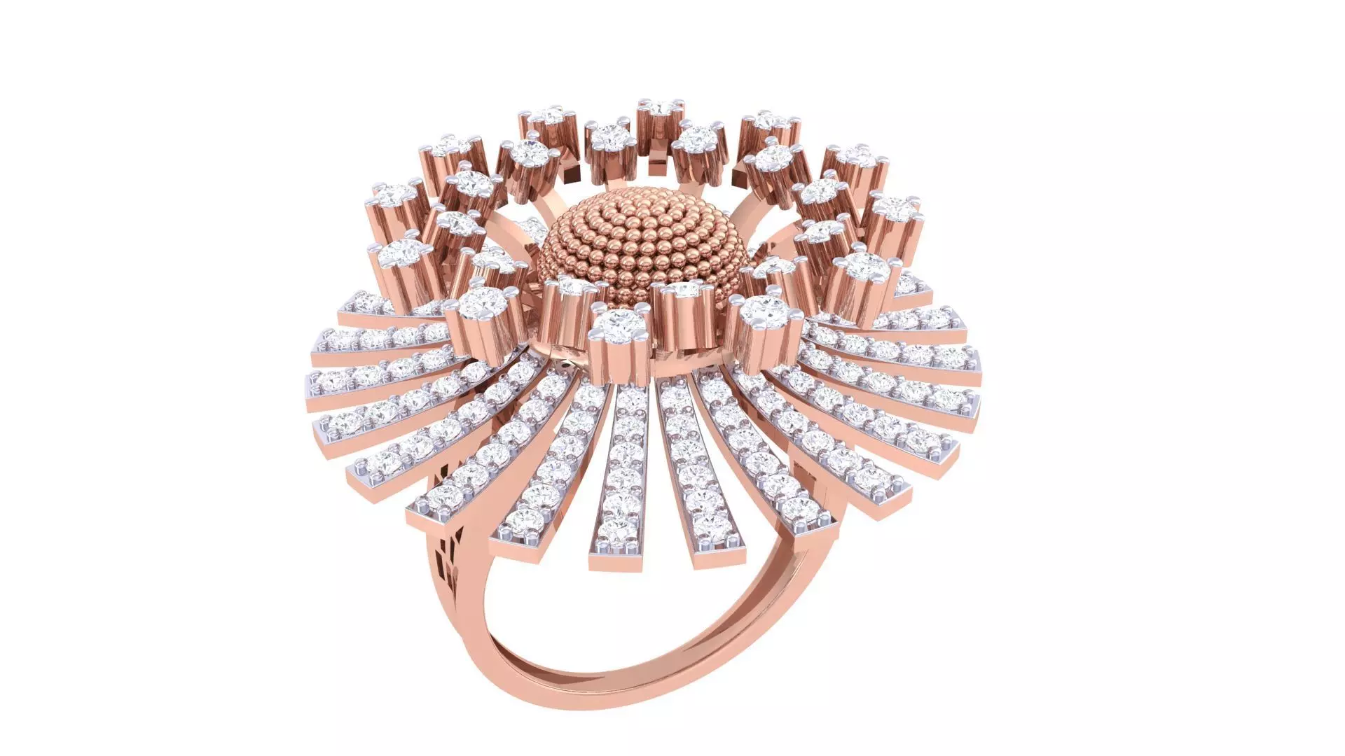 Blooming Flower High Jewelry Diamond Cocktail Ring 3dm stl  3D print model_0