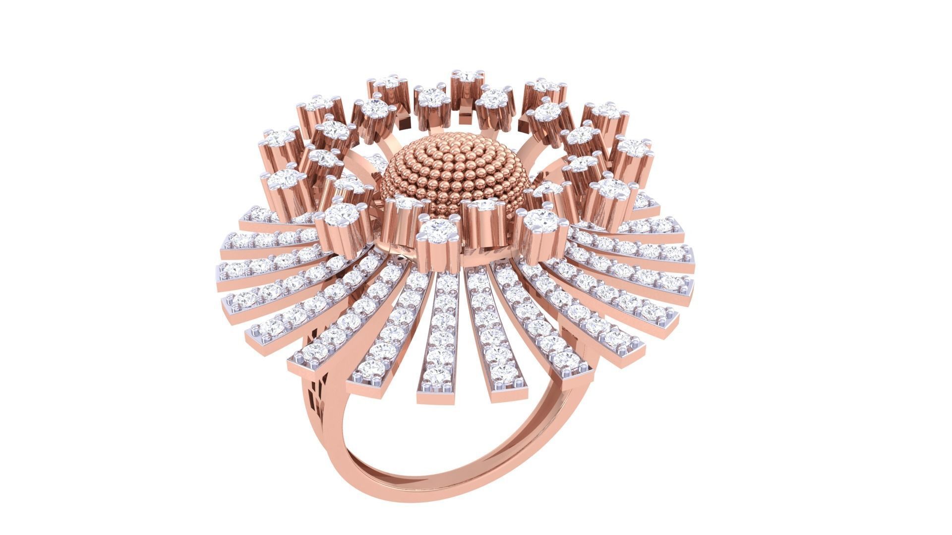 Blooming Flower High Jewelry Diamond Cocktail Ring 3dm stl  3D print model_1