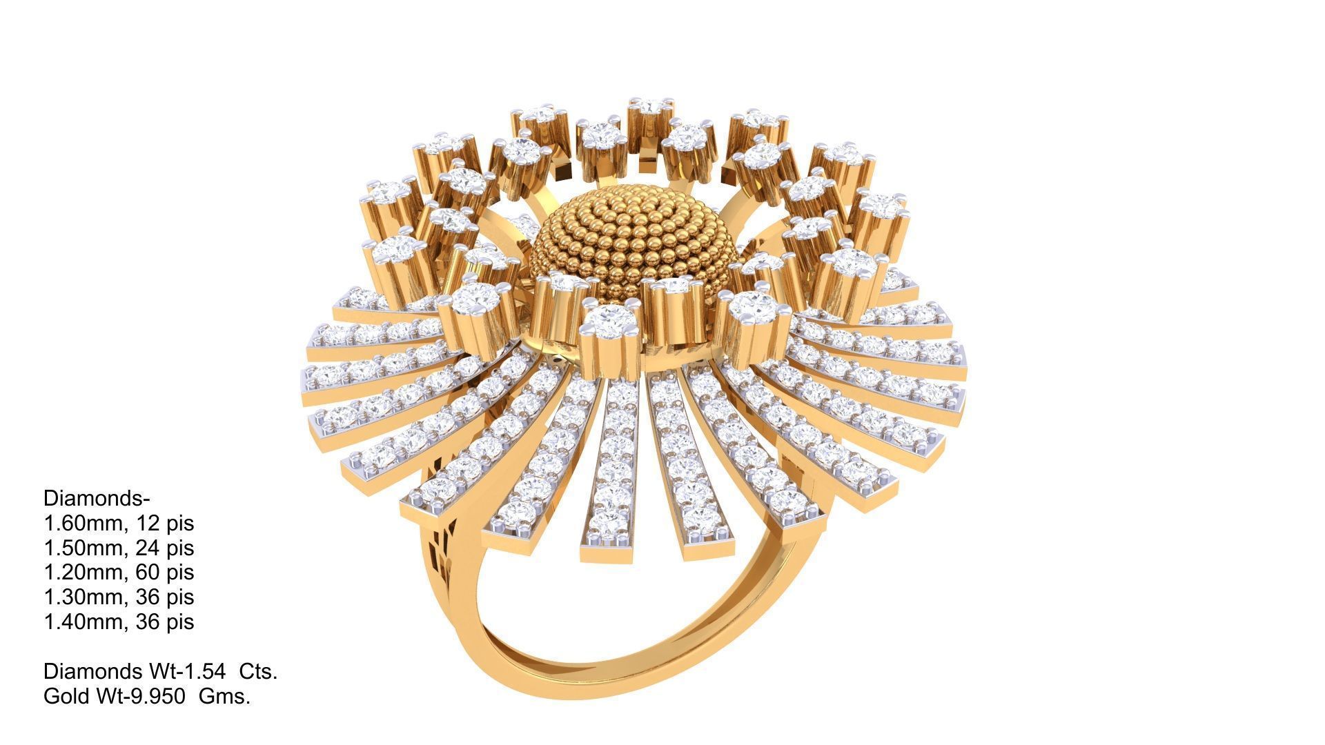 Blooming Flower High Jewelry Diamond Cocktail Ring 3dm stl  3D print model_2