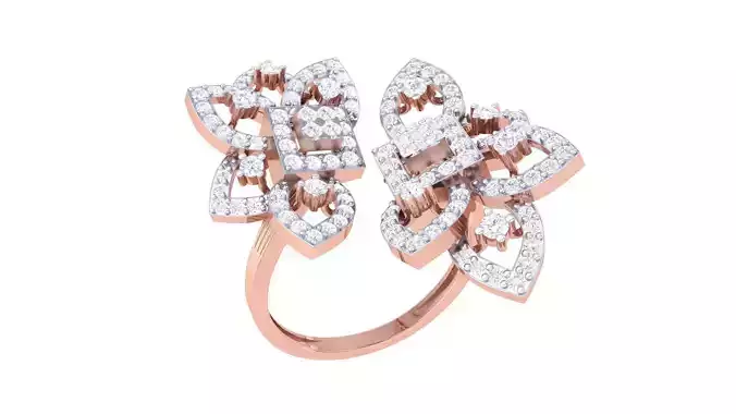 Twin Flower High Jewelry Diamond Cocktail Ring 3dm stl details