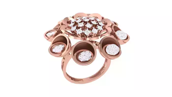 Flower High Jewelry Diamond Cocktail Ring 3dm stl details