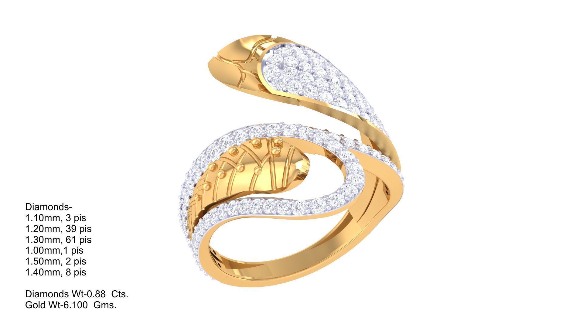 Snake Head High Jewelry Diamond Cocktail Ring 3dm stl details 3D print model_3