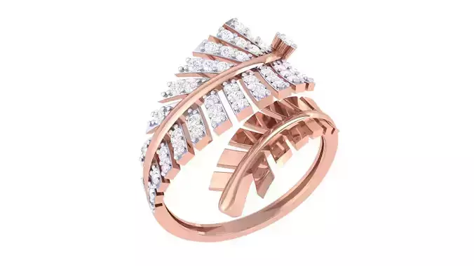 Twin Leaves High Jewelry Diamond Cocktail Ring 3dm stl details