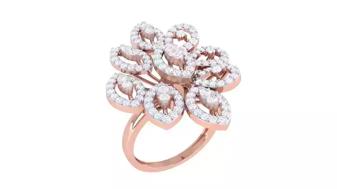 Flower High Jewelry Diamond Cocktail Ring 3dm stl details