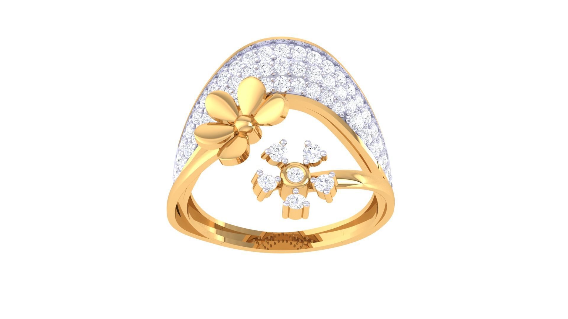 Bi Flower High Jewelry Diamond Cocktail Ring 3dm stl details 3D print model_7