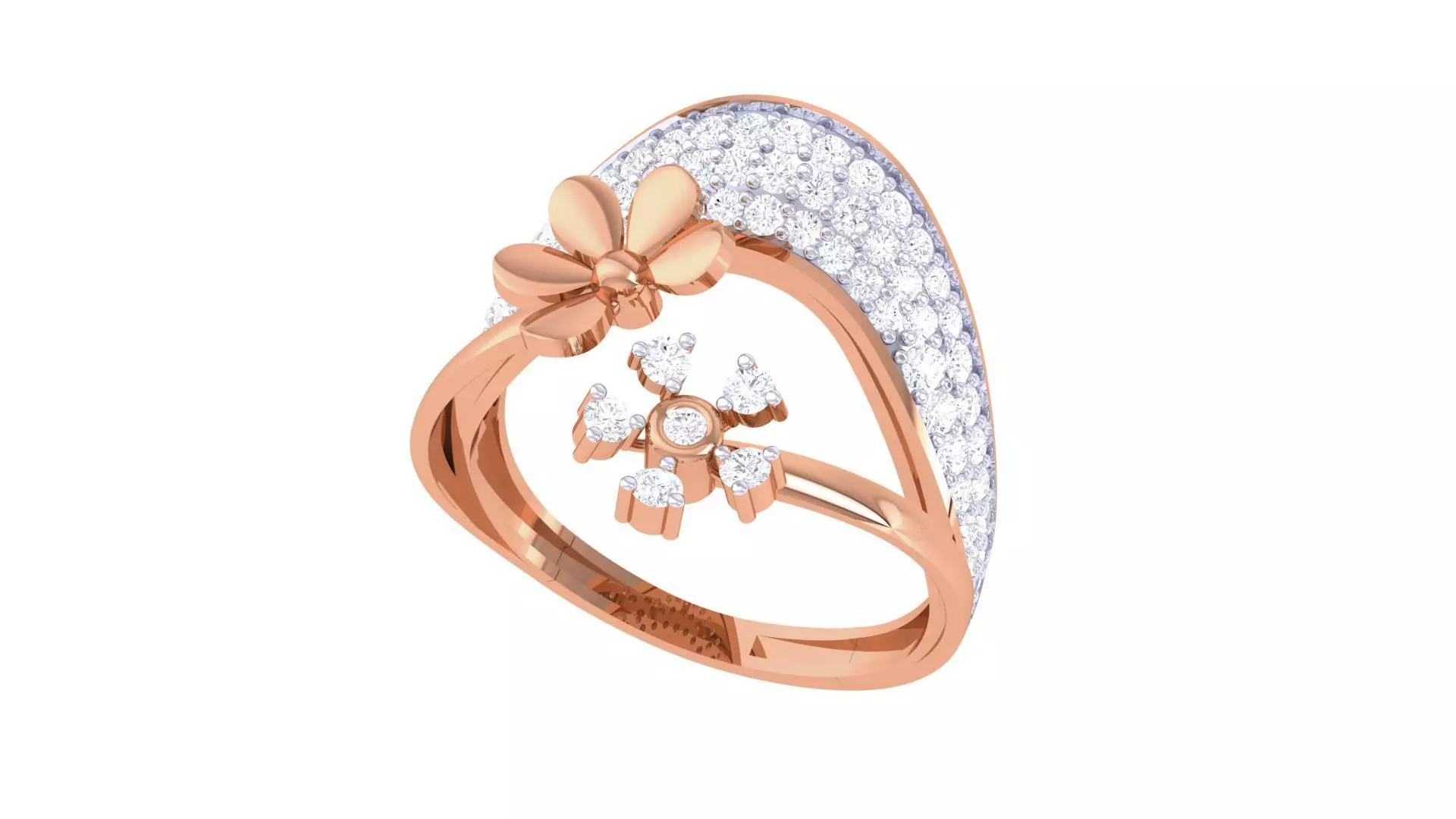 Bi Flower High Jewelry Diamond Cocktail Ring 3dm stl details 3D print model_0