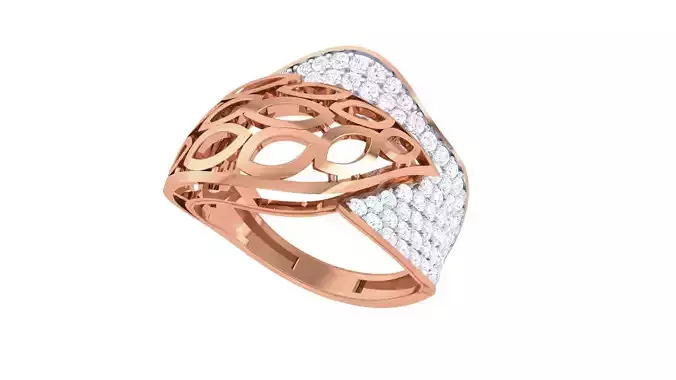 Wire Leaves High Jewelry Diamond Cocktail Ring 3dm stl details