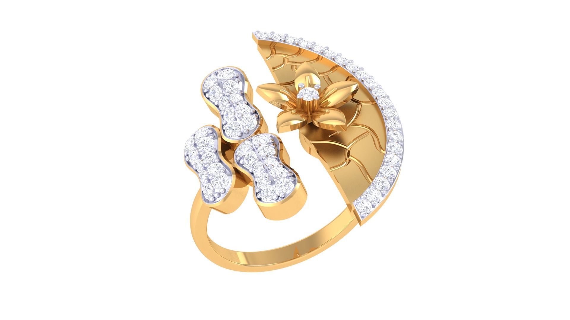 Flower High Jewelry Diamond Cocktail Ring 3dm stl details 3D print model_6