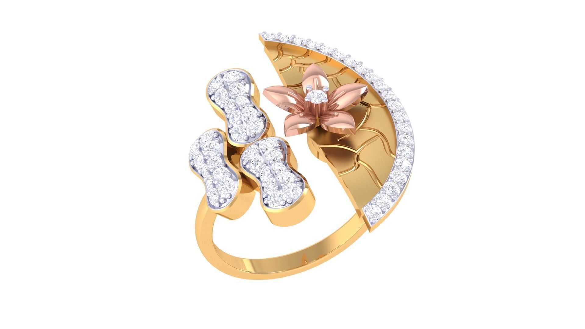 Flower High Jewelry Diamond Cocktail Ring 3dm stl details 3D print model_1