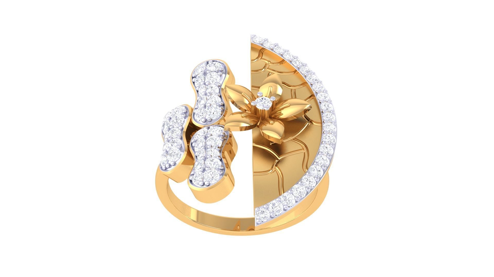 Flower High Jewelry Diamond Cocktail Ring 3dm stl details 3D print model_8