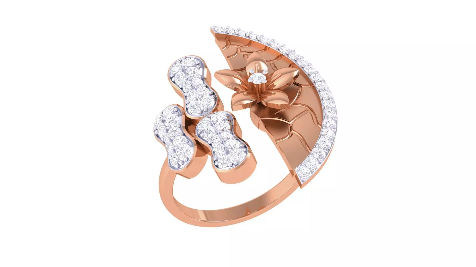 Flower High Jewelry Diamond Cocktail Ring 3dm stl details 3D print model_0