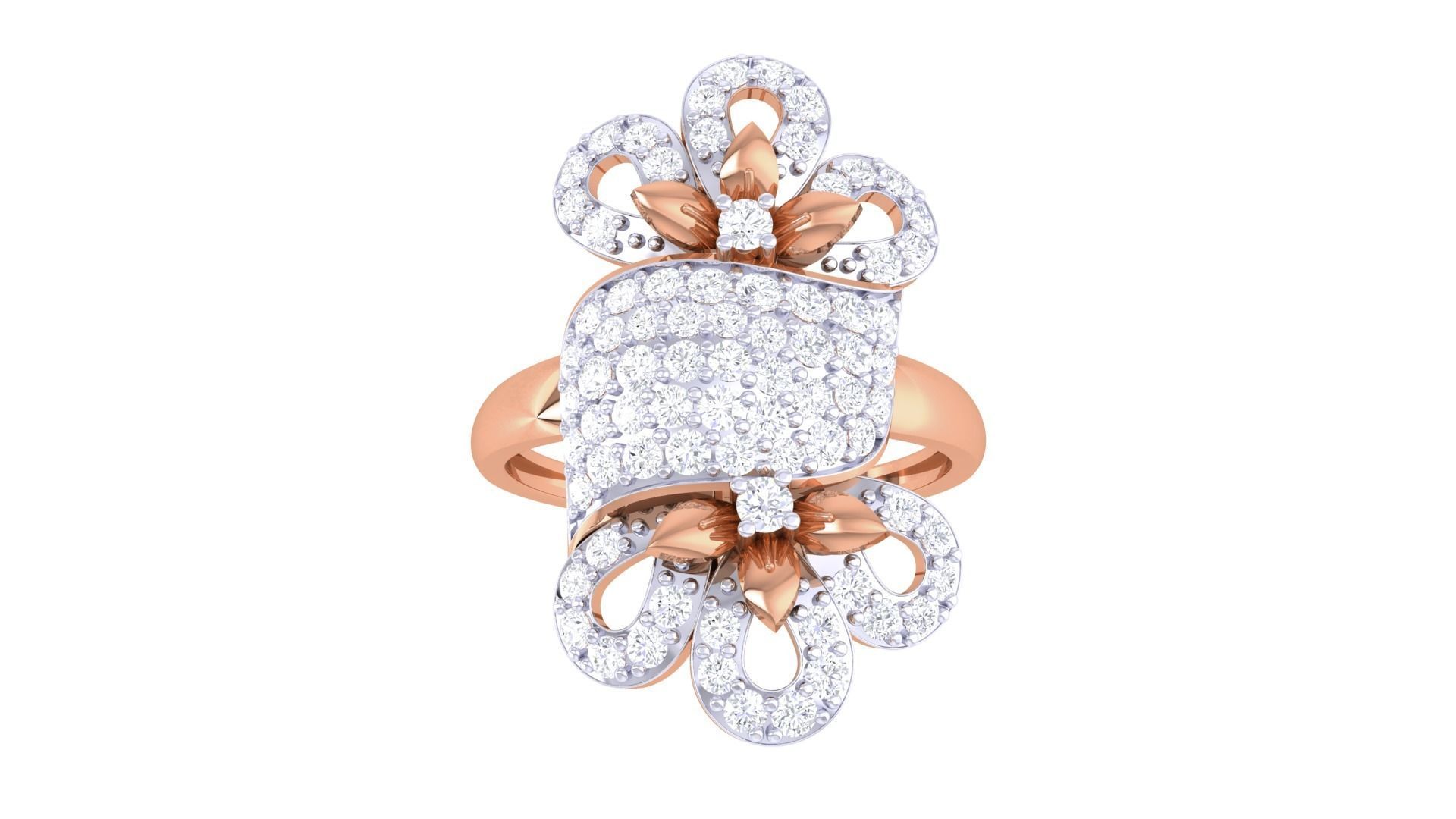 Flower High Jewelry Diamond Cocktail Ring 3dm stl details 3D print model_9