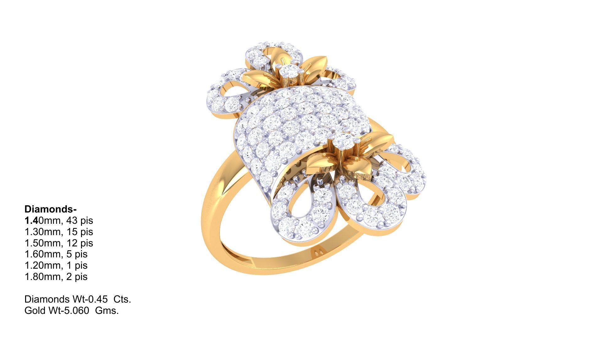 Flower High Jewelry Diamond Cocktail Ring 3dm stl details 3D print model_3