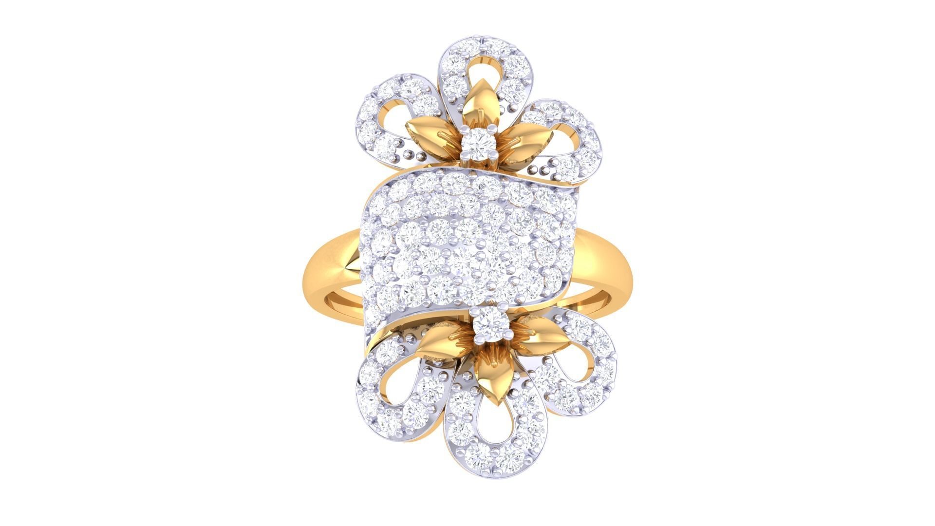 Flower High Jewelry Diamond Cocktail Ring 3dm stl details 3D print model_7