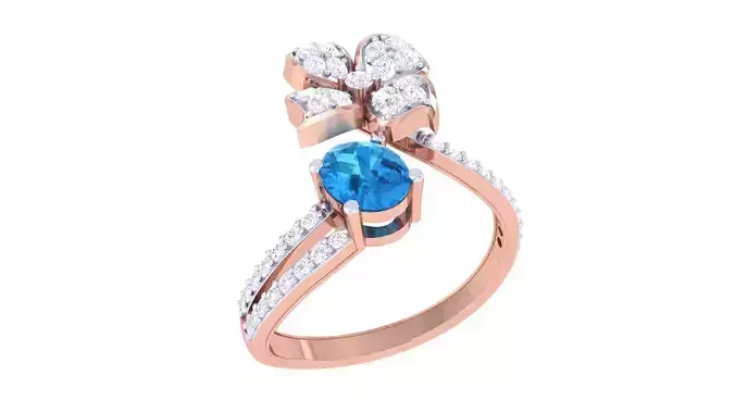 Flower With Aquamarine StoneHigh Jewelry Diamond Cocktail Ring