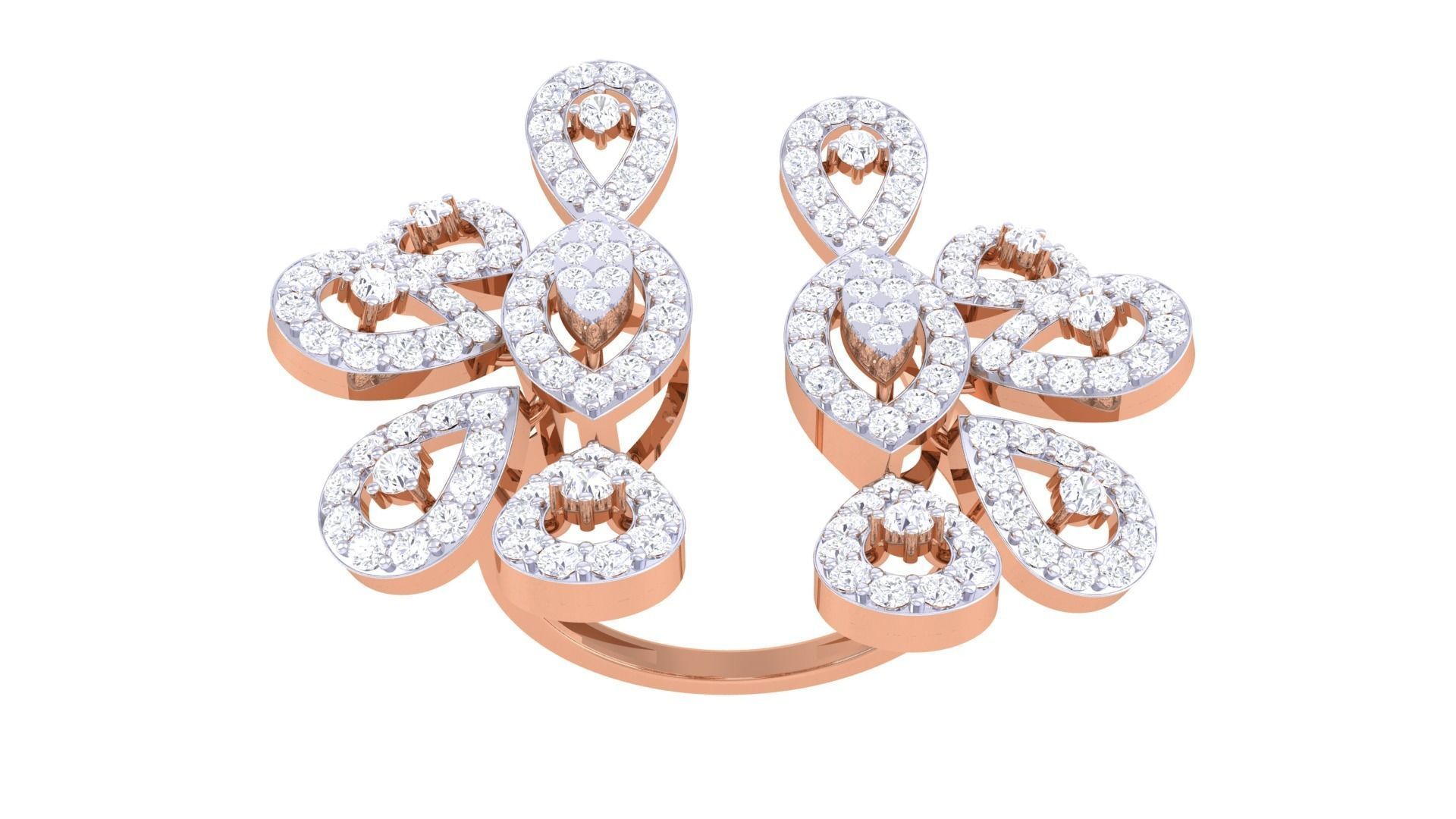 Bi Flower High Jewelry Diamond Cocktail Ring 3dm stl details 3D print model_8