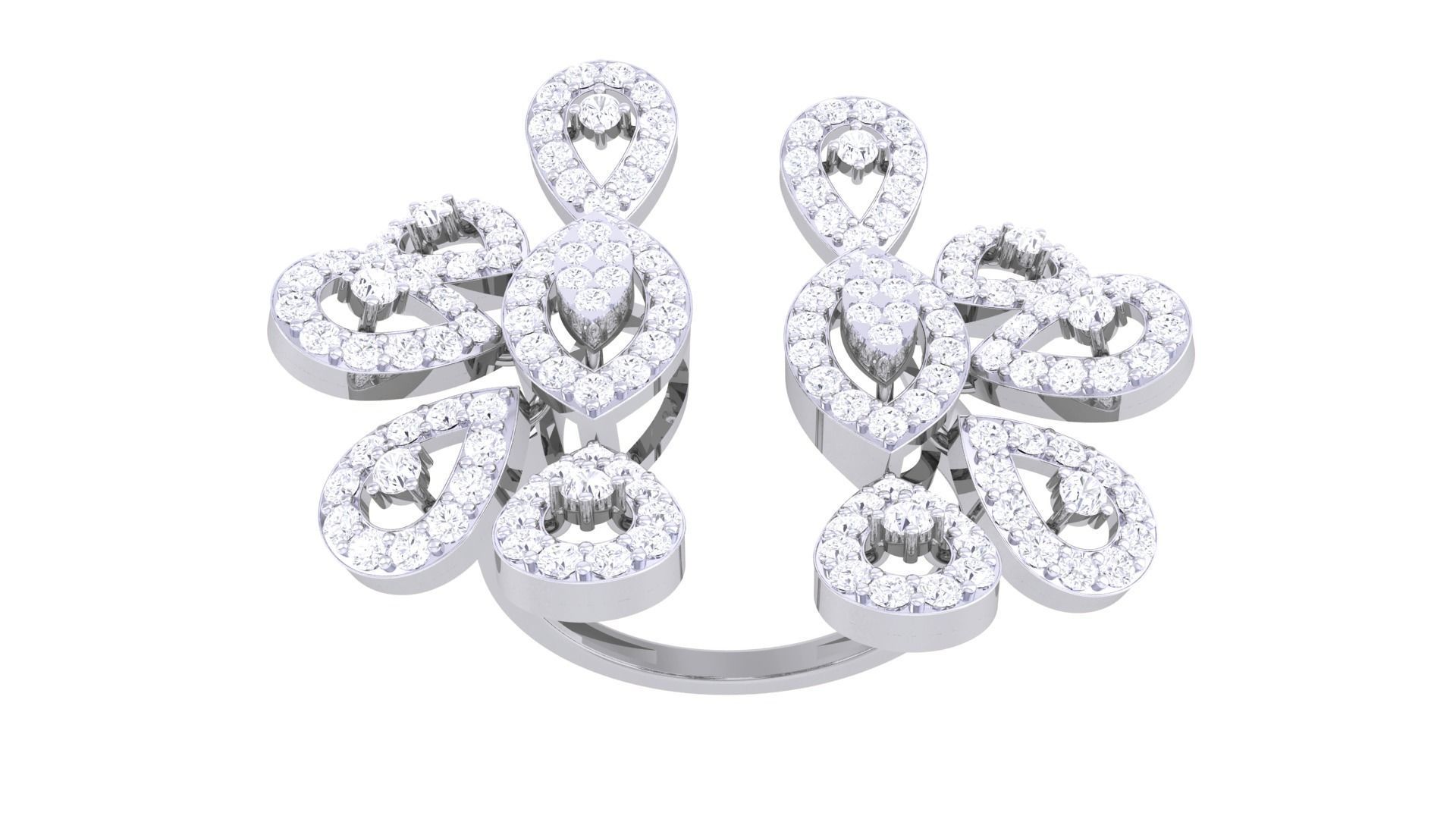 Bi Flower High Jewelry Diamond Cocktail Ring 3dm stl details 3D print model_9
