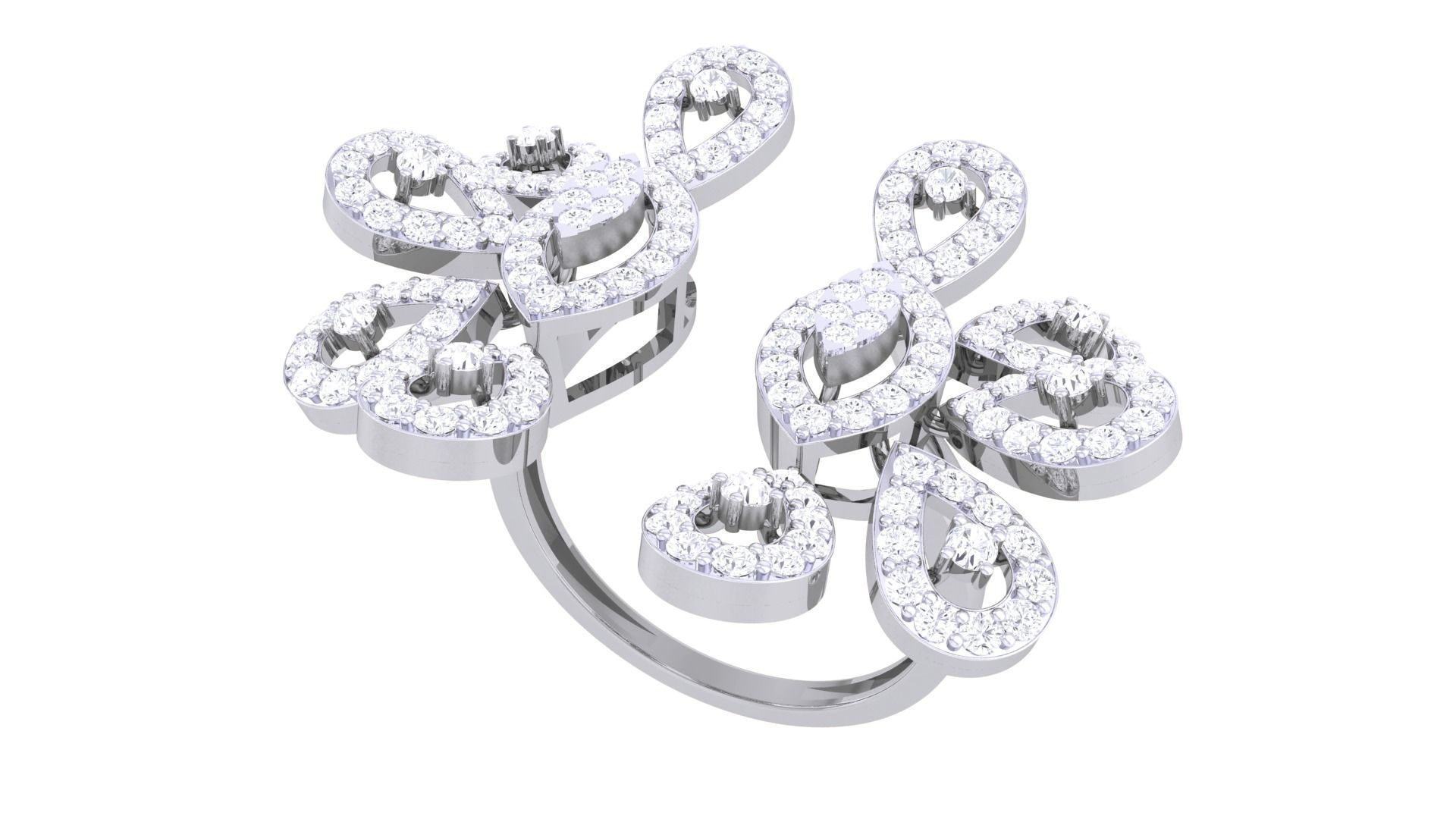 Bi Flower High Jewelry Diamond Cocktail Ring 3dm stl details 3D print model_6
