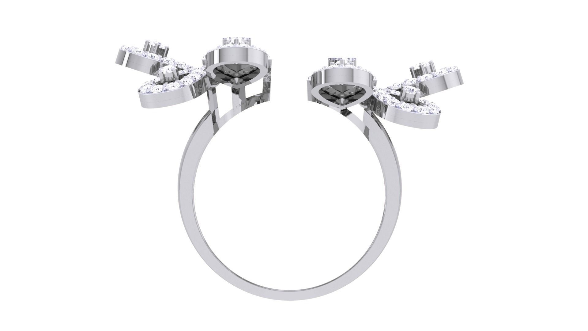 Bi Flower High Jewelry Diamond Cocktail Ring 3dm stl details 3D print model_10