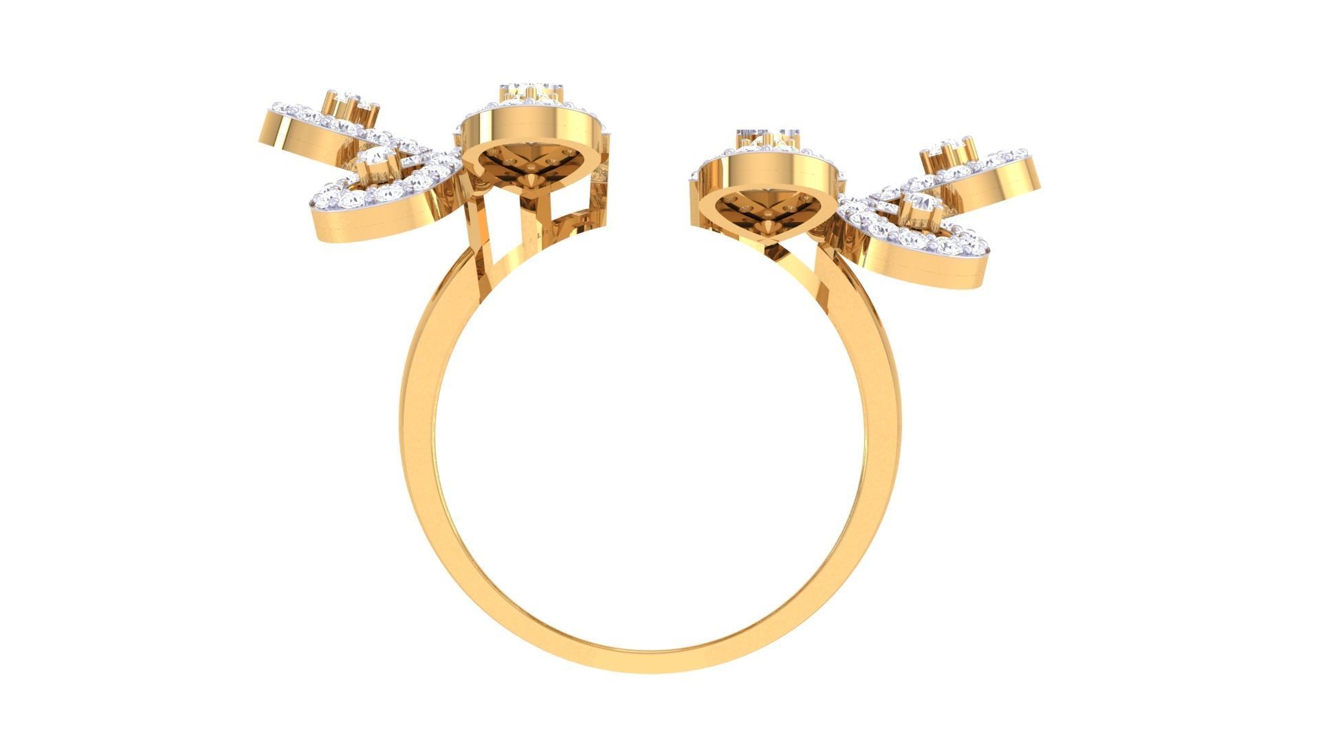 Bi Flower High Jewelry Diamond Cocktail Ring 3dm stl details 3D print model_12