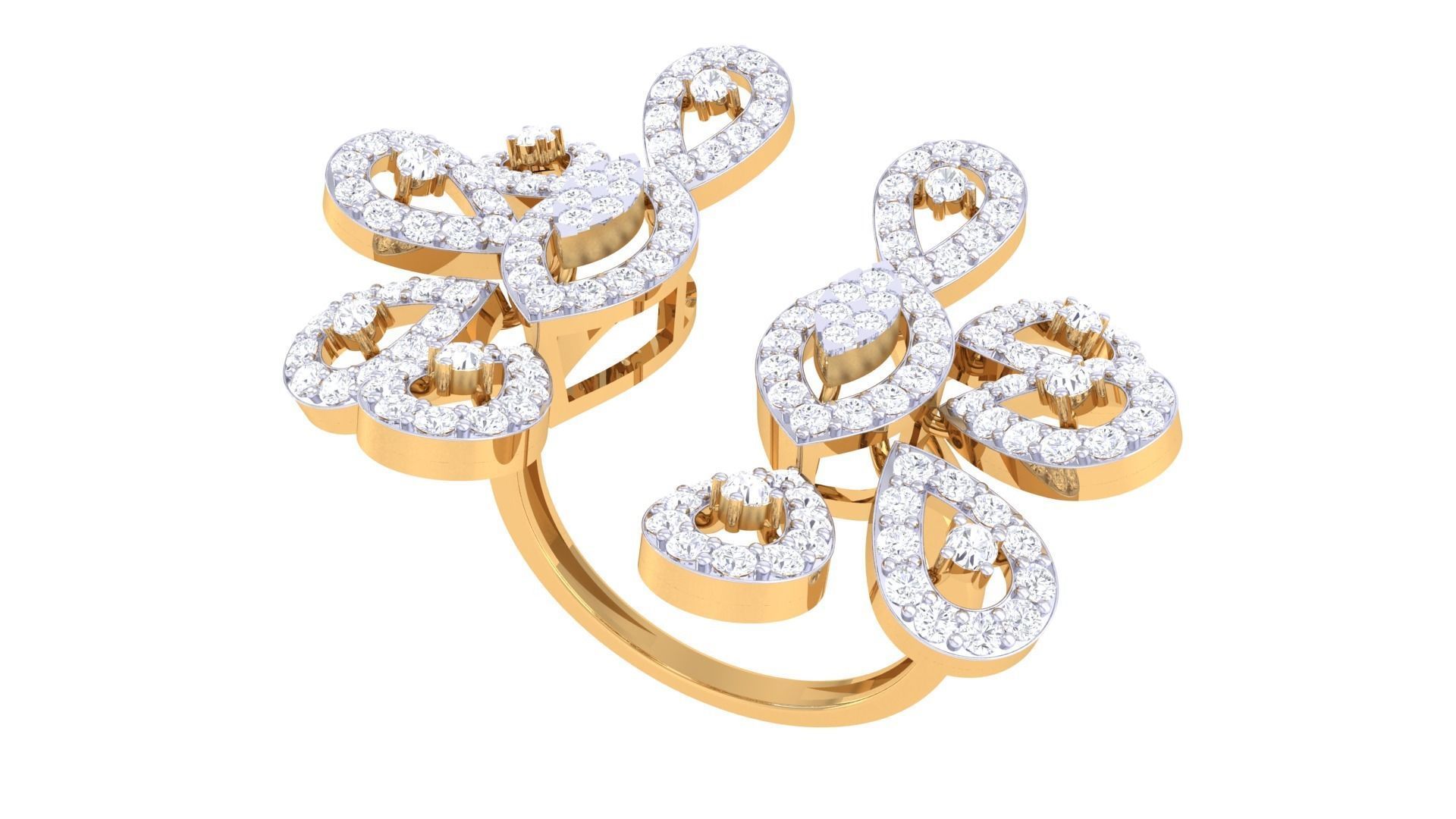 Bi Flower High Jewelry Diamond Cocktail Ring 3dm stl details 3D print model_4