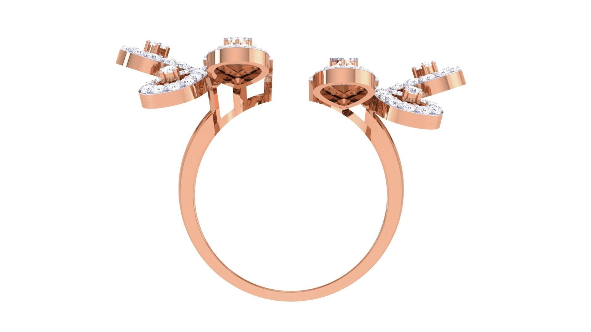 Bi Flower High Jewelry Diamond Cocktail Ring 3dm stl details 3D print model_11