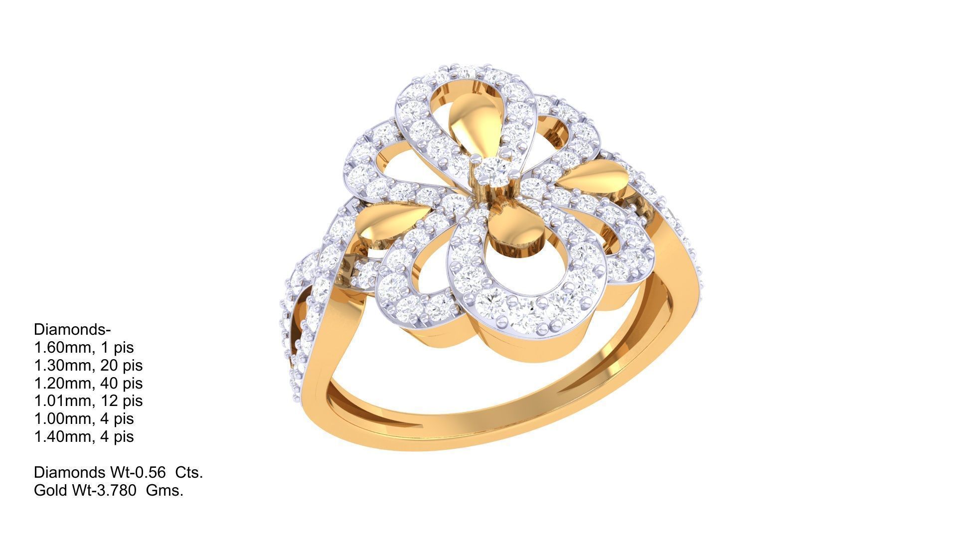 Flower High Jewelry Diamond Cocktail Ring 3dm stl details 3D print model_2