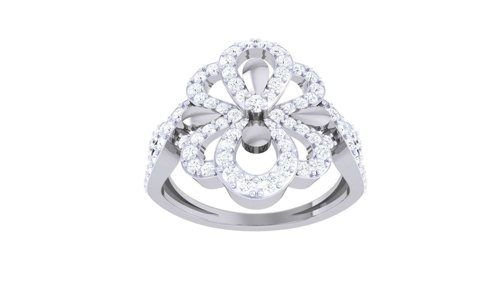 Flower High Jewelry Diamond Cocktail Ring 3dm stl details 3D print model_8