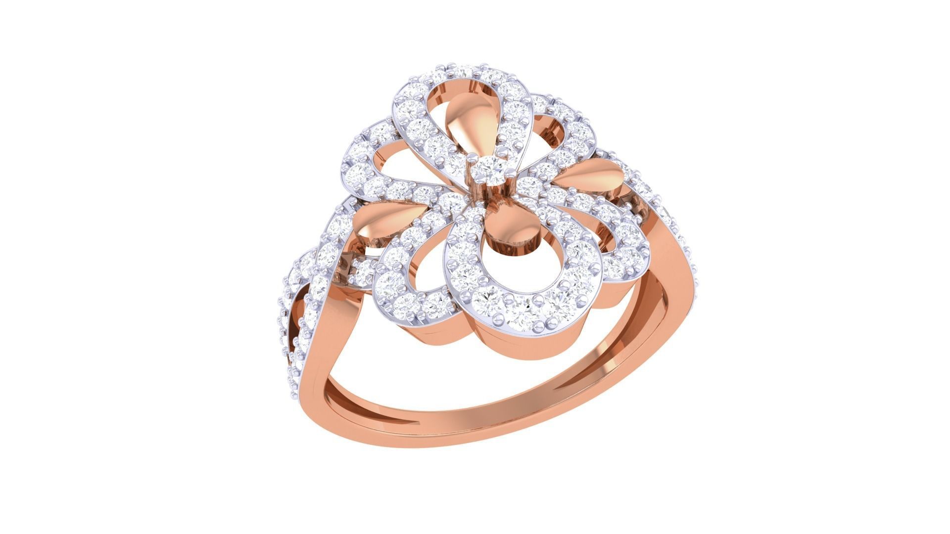 Flower High Jewelry Diamond Cocktail Ring 3dm stl details 3D print model_6