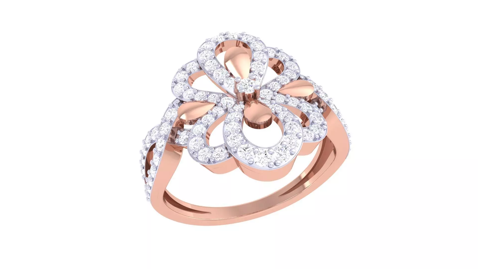 Flower High Jewelry Diamond Cocktail Ring 3dm stl details 3D print model_0