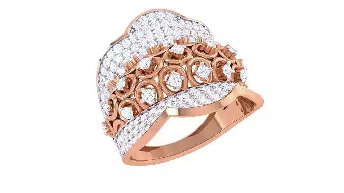 Flower High Jewelry Diamond Cocktail Ring 3dm stl details
