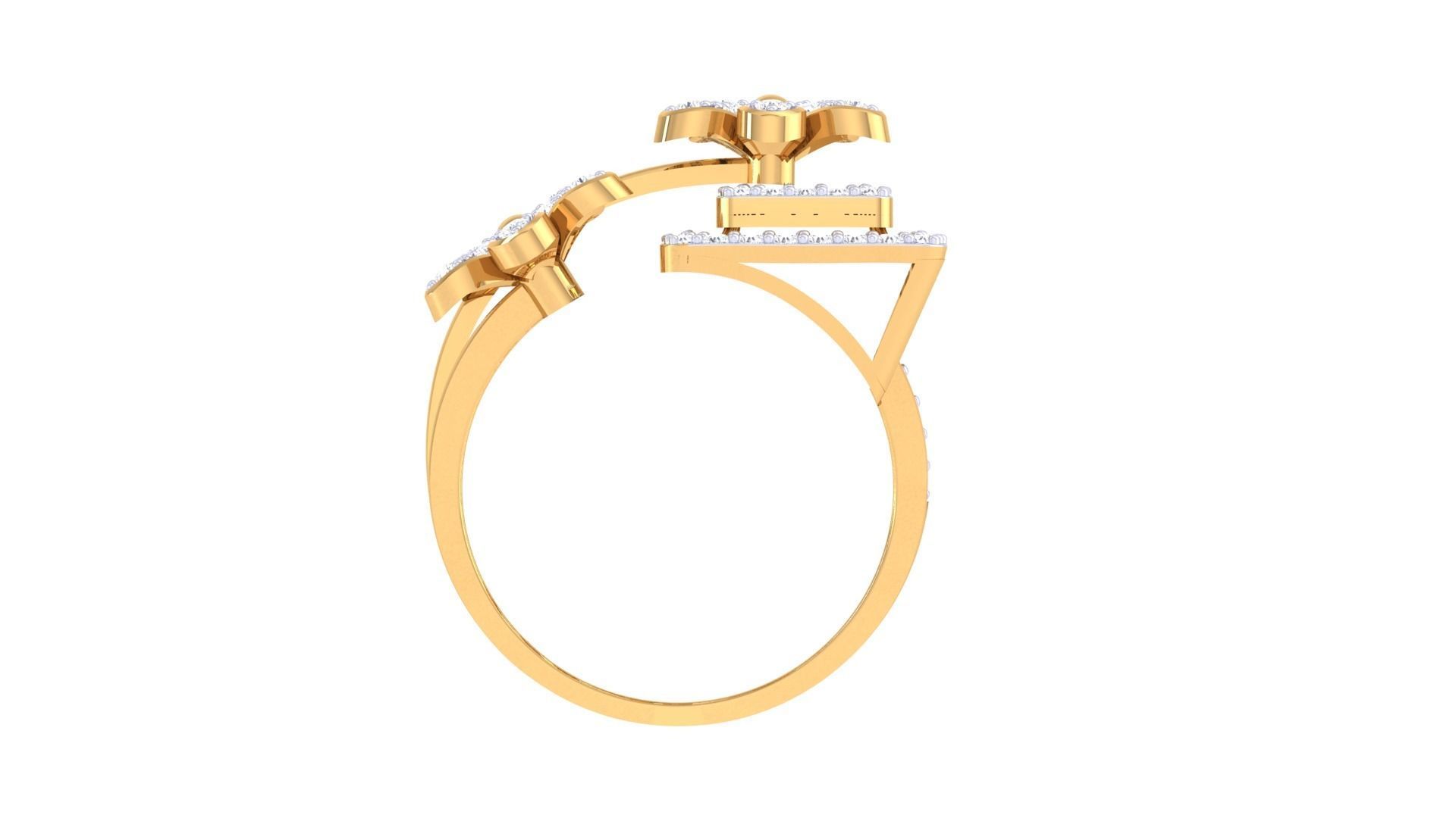 Bi Flower High Jewelry Diamond Cocktail Ring 3dm stl details 3D print model_10