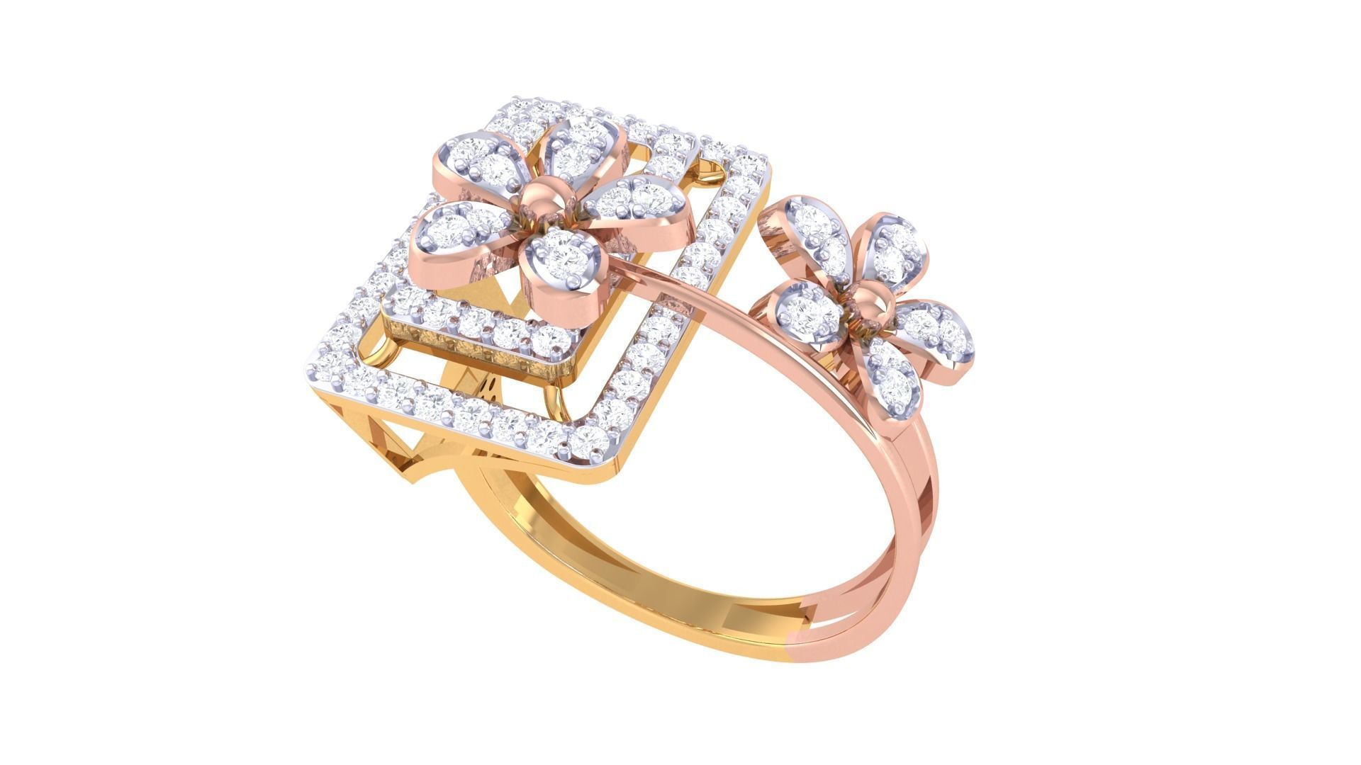 Bi Flower High Jewelry Diamond Cocktail Ring 3dm stl details 3D print model_2