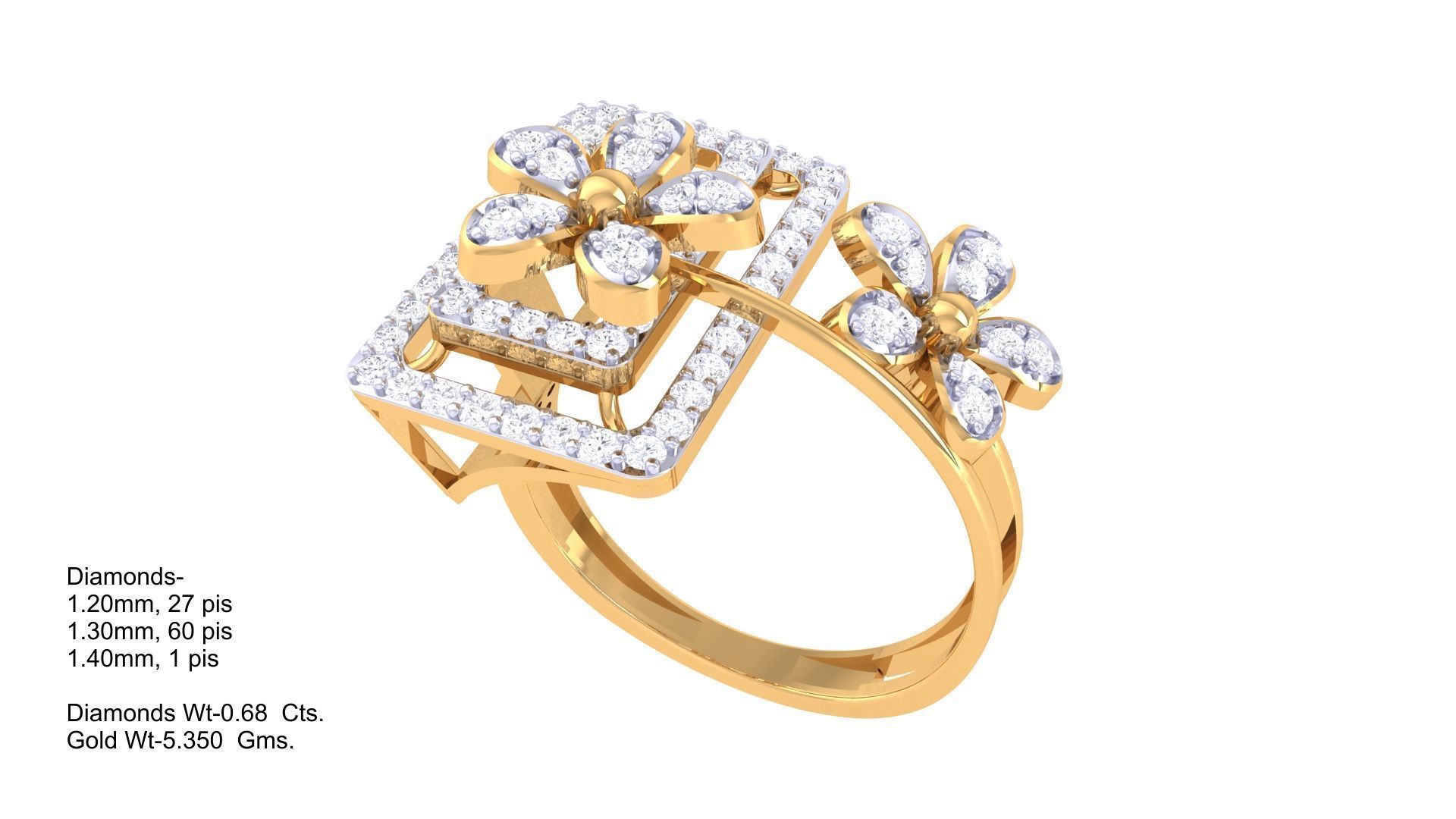 Bi Flower High Jewelry Diamond Cocktail Ring 3dm stl details 3D print model_4