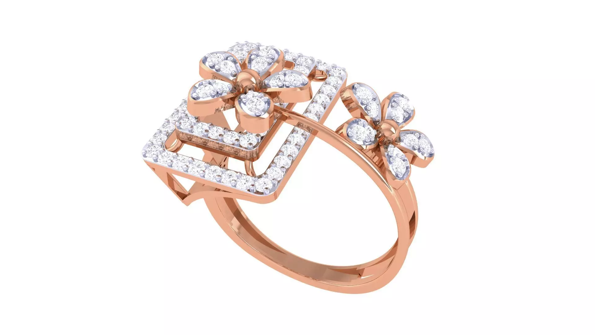 Bi Flower High Jewelry Diamond Cocktail Ring 3dm stl details 3D print model_0