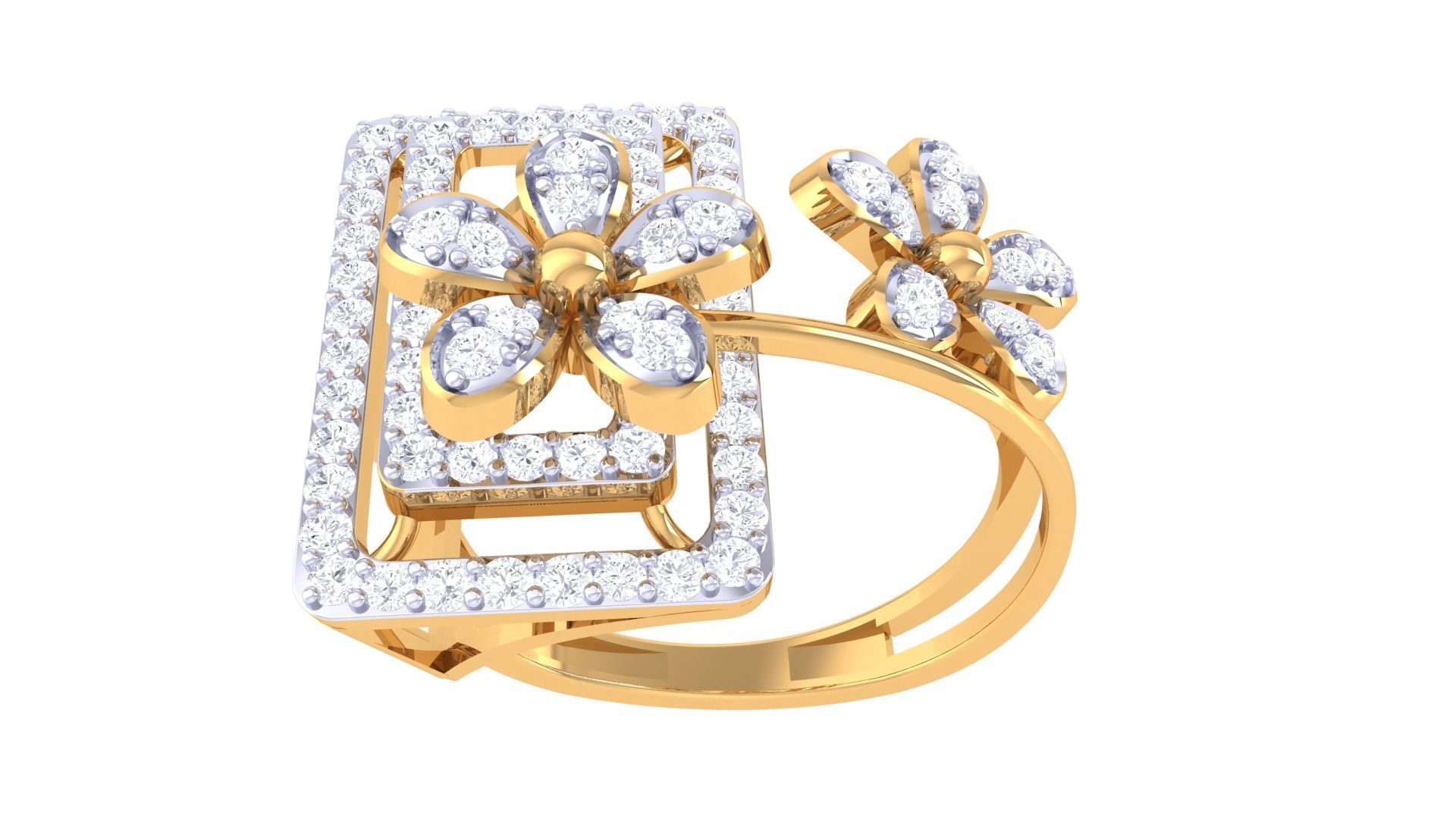 Bi Flower High Jewelry Diamond Cocktail Ring 3dm stl details 3D print model_8